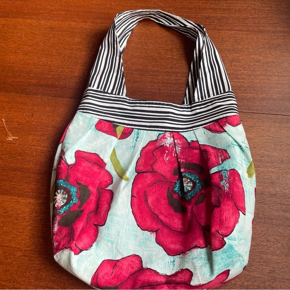 Handmade Reversible Unique Floral Striped Shoulder Hobo Bag Purse OOAK Boho - Picture 2 of 13